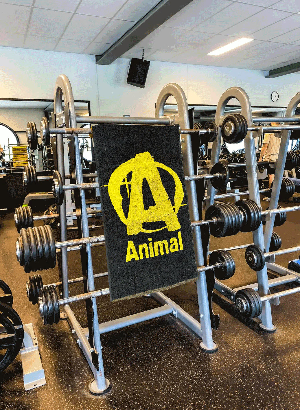 Animal gym towel A logo detail view