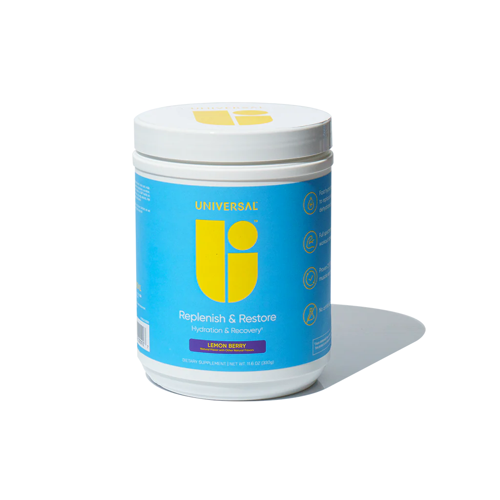 Universal U Replenish and Restore amino electrolyte powder lemon berry