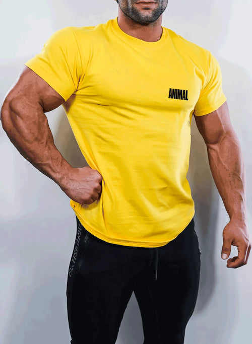 Animal branded logo t-shirt yellow mens gym wear